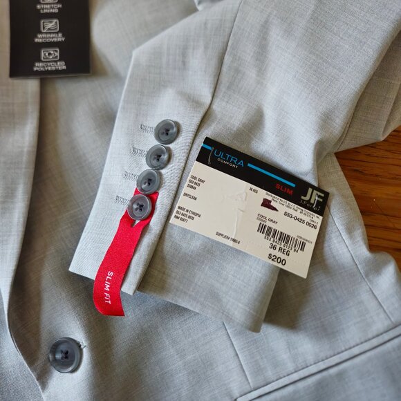 J. Ferrar Men's Light Gray Slim Fit Suit Jacket Men's Size 36R - Picture 5 of 6